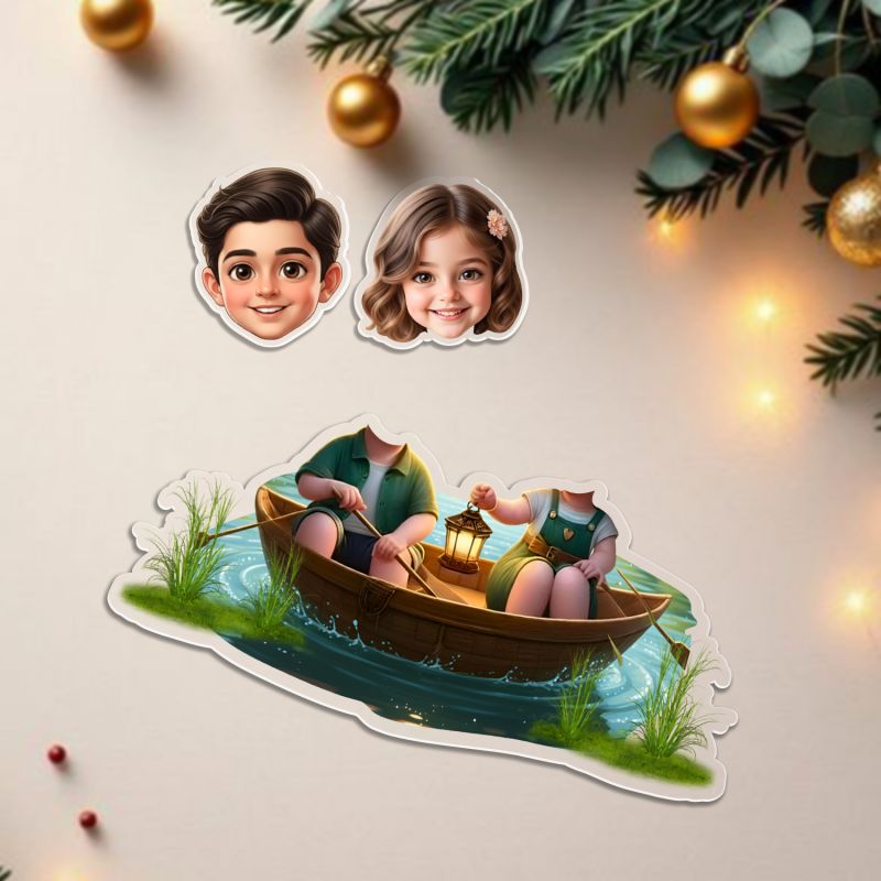 Personalized Couple Bobblehead Caricature Gift for Husband, Wife, Girlfriend, Boyfriend & Friends Solar Powered Moving Head Couple Gift for Birthday (Boat Cute Couple)